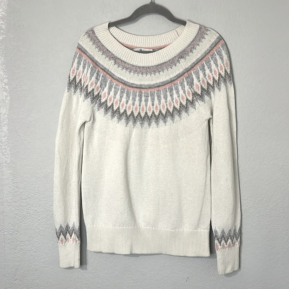 Boden Sweaters - Boden Cream and Gray Patterned Crew Neck Sweater